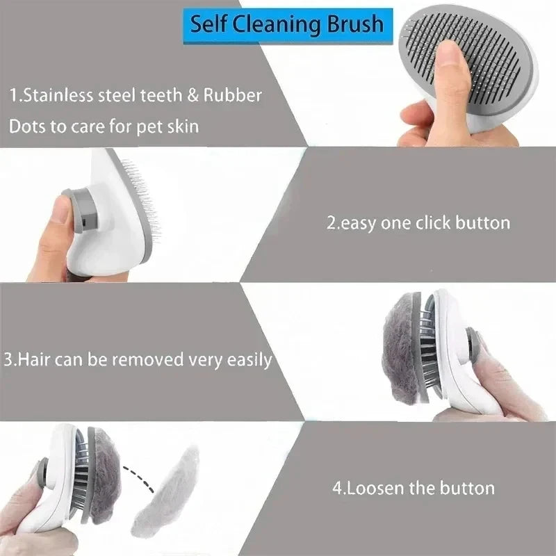Self-Cleaning Pet Grooming Brush ā One-Click Hair Removal