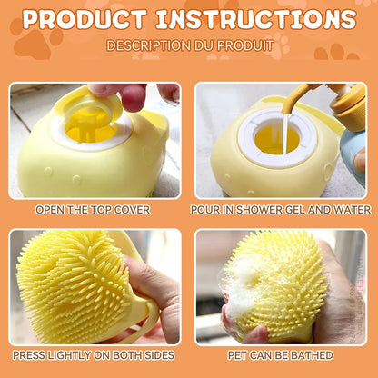 Dog Bathing Brush – Shampoo Dispenser & Massage Grooming Tool