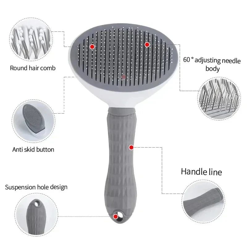 Self-Cleaning Pet Grooming Brush – One-Click Hair Removal