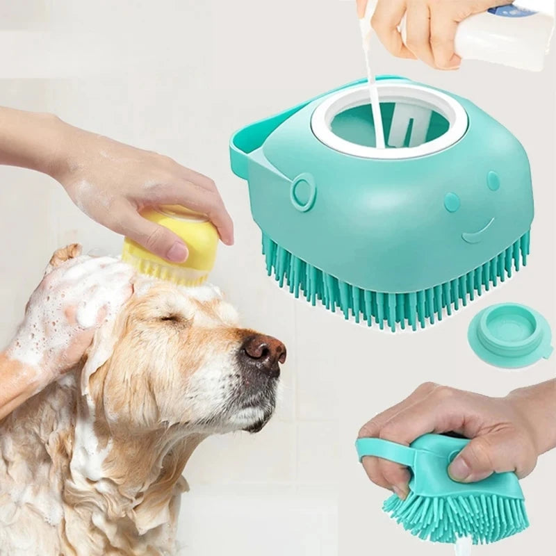 Dog Bathing Brush – Shampoo Dispenser & Massage Grooming Tool