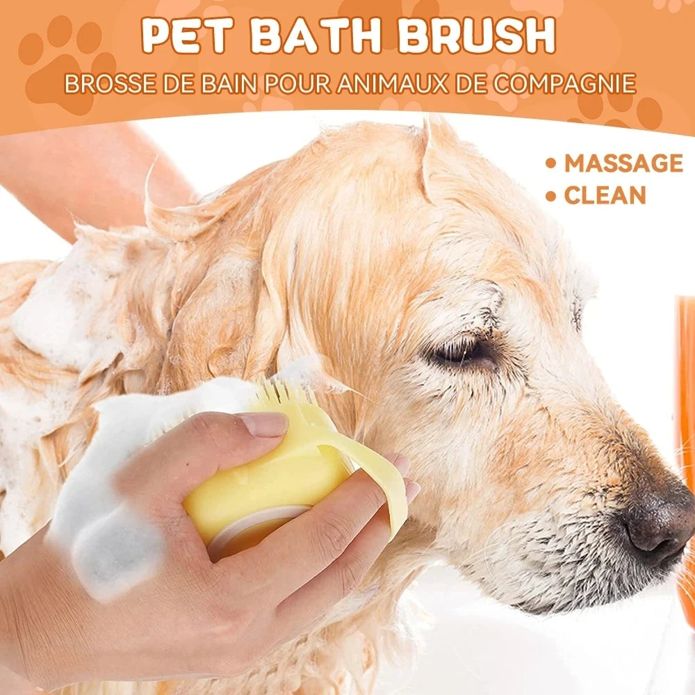Dog Bathing Brush – Shampoo Dispenser & Massage Grooming Tool
