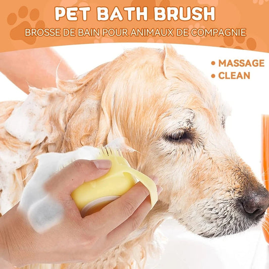 Dog Bathing Brush – Shampoo Dispenser & Massage Grooming Tool